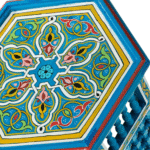 Wood Coffee Table | Moroccan Blue Hexagonal Natural Wood Table