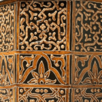 Moroccan Octagonal Table with Henna Drawings Hand-Painted Natural Wood Art Piece