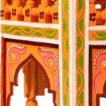 Moroccan Orange & Green Painted Table | Vibrant Natural Wood Coffee & Side Table