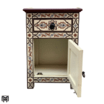 Moroccan Oriental Bedside Table in Nature Wood | Vintage Nightstand with Drawers