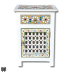 Moroccan Oriental White Bedside Table - Hand-Painted Nature Wood Nightstand