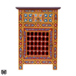 Moroccan Oriental Red & Yellow Bedside Table - Nature Wood Nightstand