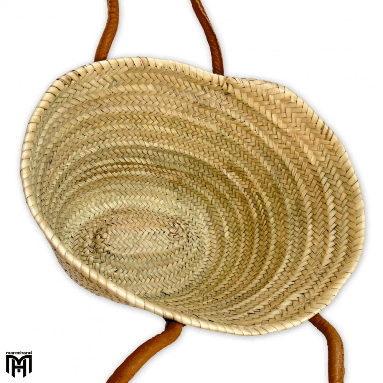 Moroccan Palm Bag with Long Leather Handles - Boho Tote & Shoulder Bag