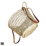 Moroccan Palm Leaf Shoulder Bag with Leather Handles - Boho Tote & Beach Bag