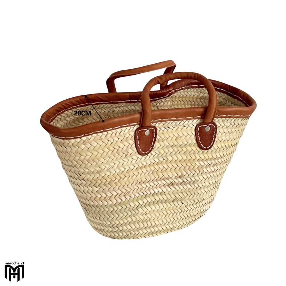 Moroccan Large Basket Tote Bag with Leather Trim & Handles - Boho Beach & Work Bag