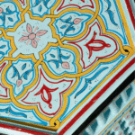 Wood Coffee Table | Moroccan Light Blue Hexagonal Table - Natural Wood