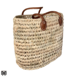 LARA Moroccan Palm Leaf Tote Bag with Leather Handle - Unisex Vintage Boho Bag