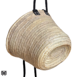 Moroccan Basket Bag with Black Leather Handles & Straps - Boho Tote & Shoulder Bag