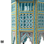 Wood Coffee Table | Moroccan Light Blue Hexagonal Table - Natural Wood