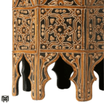 Moroccan Octagonal Table with Henna Drawings Hand-Painted Natural Wood Art Piece