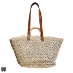 Moroccan Palm Leaf Shoulder Bag with Leather Handles - Boho Tote & Beach Bag