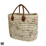 LARA Moroccan Palm Leaf Tote Bag with Leather Handle - Unisex Vintage Boho Bag