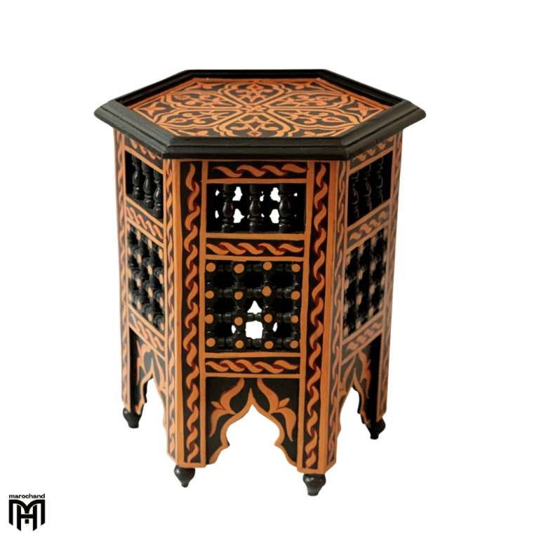 Moroccan Oriental Black KAHAL Side Table | Handcrafted Wood Coffee Table