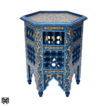 Moroccan Oriental ZARGITA Blue Side Table | Handcrafted Wood Coffee Table