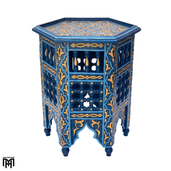 Moroccan Oriental ZARGITA Blue Side Table | Handcrafted Wood Coffee Table