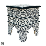 Moroccan Oriental BAHTA Side Table | Black & White Hand-Painted Wood Table