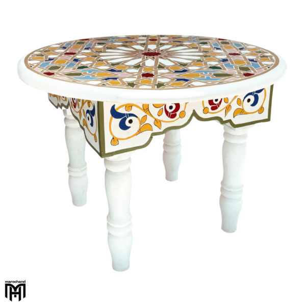 Moroccan Low Mida-W Side Table | Hand-Painted Wood Dining & Coffee Table