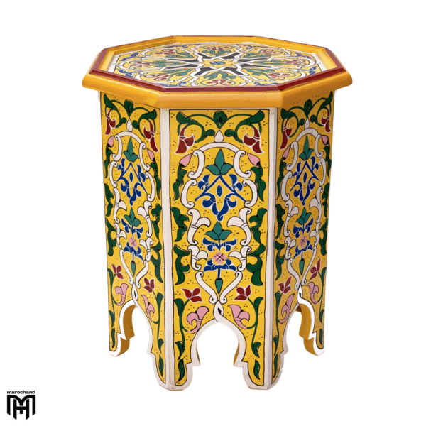 Moroccan KABORI Yellow Side Table | Handcrafted Wood Coffee & Accent Table