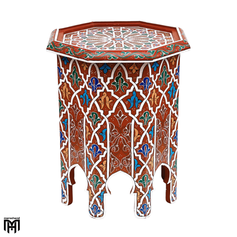 Moroccan SELKAt Hand-Painted Side Table | Artisanal Wood Coffee & Tea Table