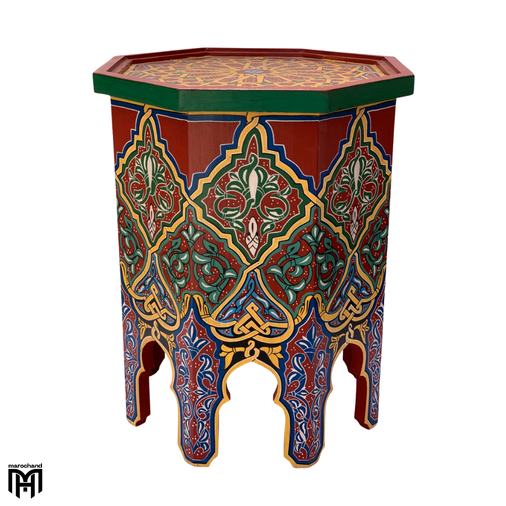 1 Moroccan Colorful Hand-Painted Side Table | Artisan Wood Coffee & Tea Table