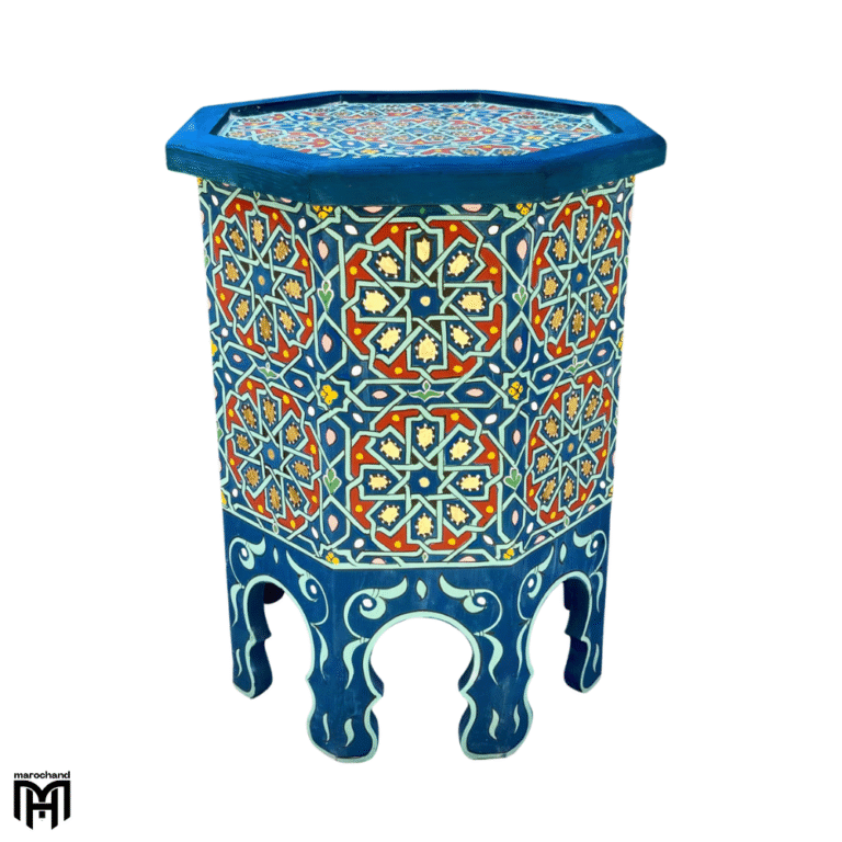 Moroccan NEJIM Blue Hand-Painted Table | Artisan Wood Coffee & Side Table