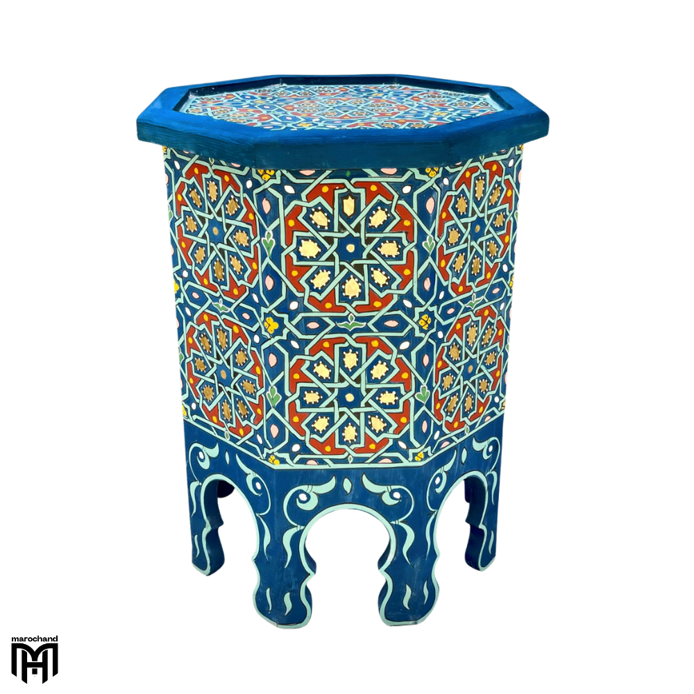 Moroccan NEJIM Blue Hand-Painted Table | Artisan Wood Coffee & Side Table