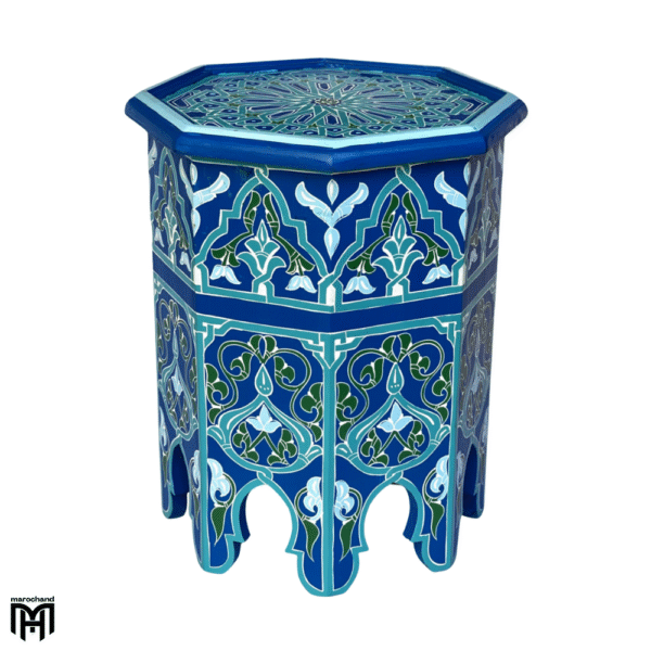 oroccan Blue Hand-Painted Side Table | Artisan Wood Coffee & Tea Table