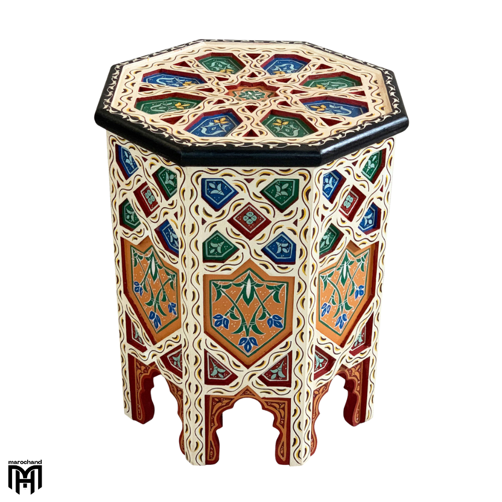 Moroccan ALIYA Colorful Side Table | Hand-Painted Wood Coffee & Tea Table