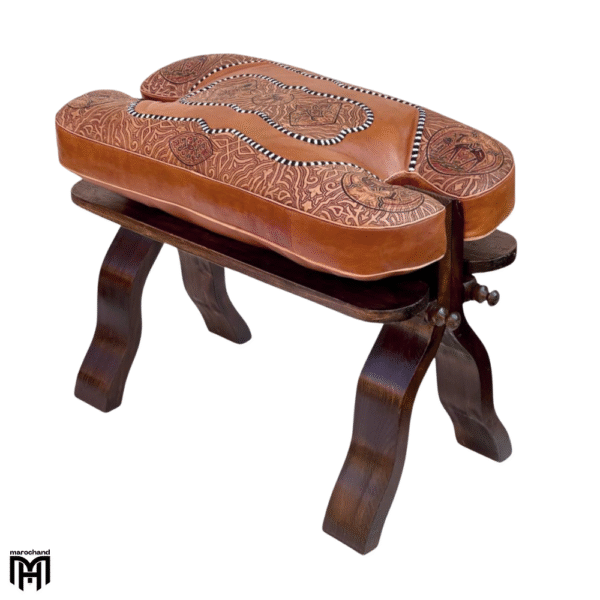 Moroccan RABATI-TARAZ Stool | Cognac Arabian Leather Ottoman & Seat