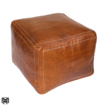 Moroccan Square Leather Seat Cushion | Cognac Ottoman Pouf & Floor Seat