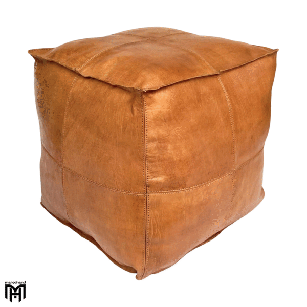 Moroccan MIKAD Floor Cushion | Cognac Leather Pouf & Seat