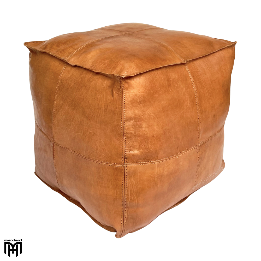 Moroccan MIKAD Floor Cushion | Cognac Leather Pouf & Seat