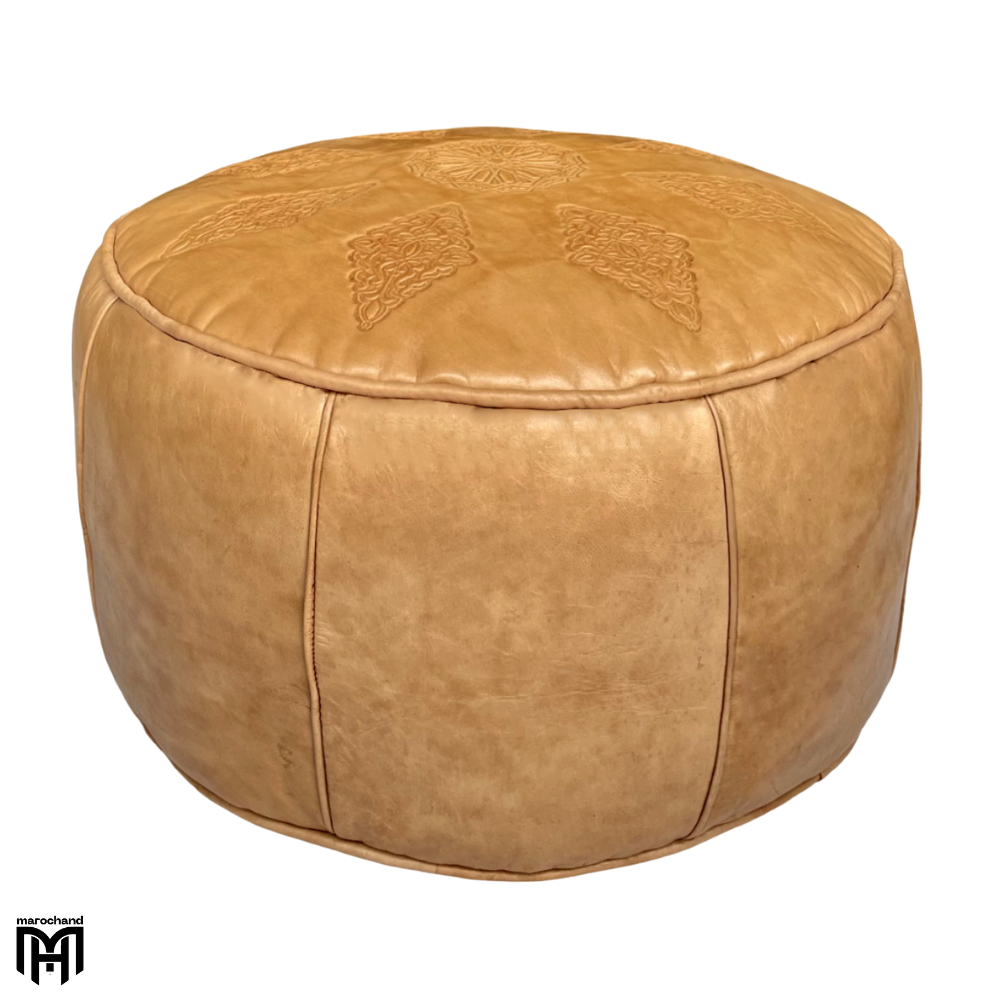 Moroccan SALE Natural Leather Seat Cushion | Handcrafted Poufs & Ottoman
