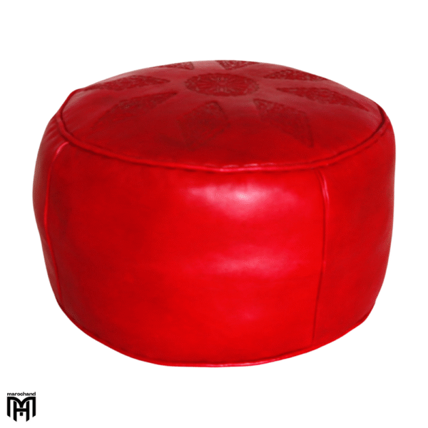 Moroccan SALÈ Red Leather Seat Cushion | Handcrafted Pouf & Ottoman