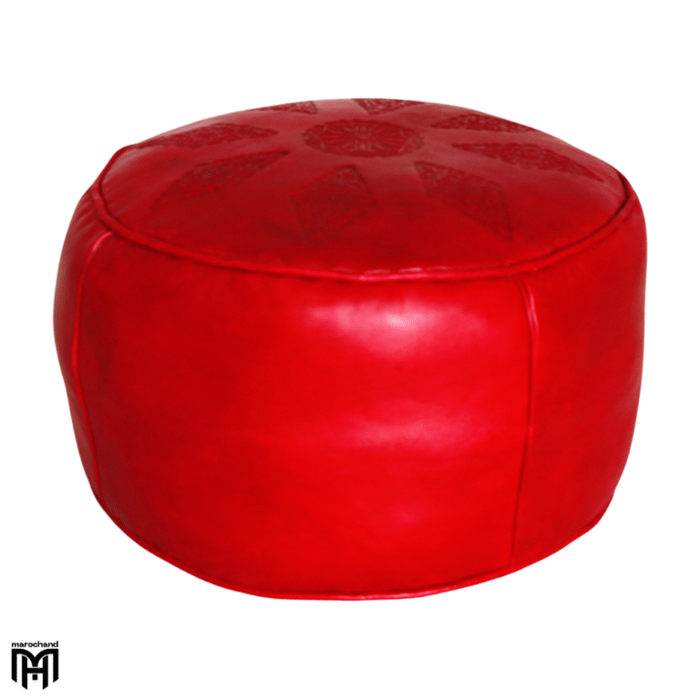 Moroccan SALÈ Red Leather Seat Cushion | Handcrafted Pouf & Ottoman