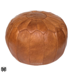 Moroccan Round Leather Seat Cushion | Cognac Ottoman Pouf & Floor Seat