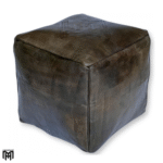 Moroccan Square Leather Seat Cushion | Dark Brown Ottoman Pouf & Floor Seat
