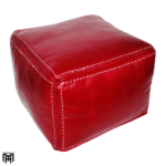 Moroccan CARRÈ Leather Seat Cushion | Red Square Pouf Ottoman