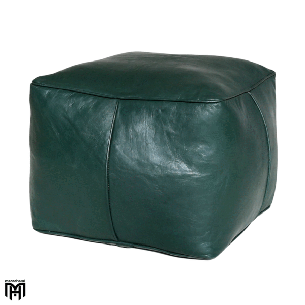 Moroccan CARRE Arabian Seat Cushion | Dark Green Square Leather Pouf