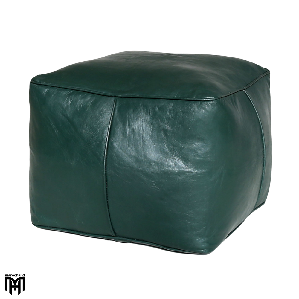 Moroccan CARRE Arabian Seat Cushion | Dark Green Square Leather Pouf