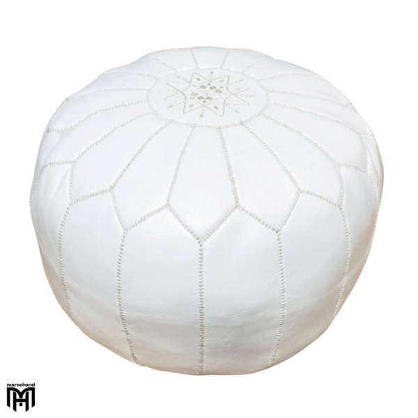 Moroccan RONDA Arabian Seat Cushion | White Leather Pouf