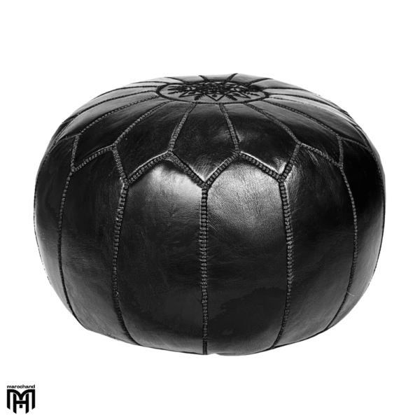 Moroccan RONDA Arabian Oriental Seat Cushion | Black Leather Poufs