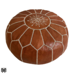 Moroccan RONDA Arabian Leather Seat Cushion | Cognac Leather Pouf