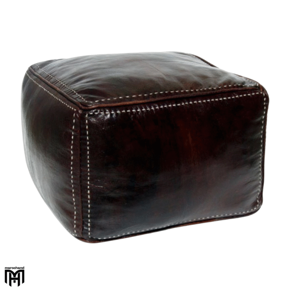 Moroccan Arabian Oriental Seat Cushion | Dark Brown Leather Poufs