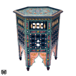 Moroccan Oriental SARGYA Side Table | Dark Blue Handcrafted Wood Table