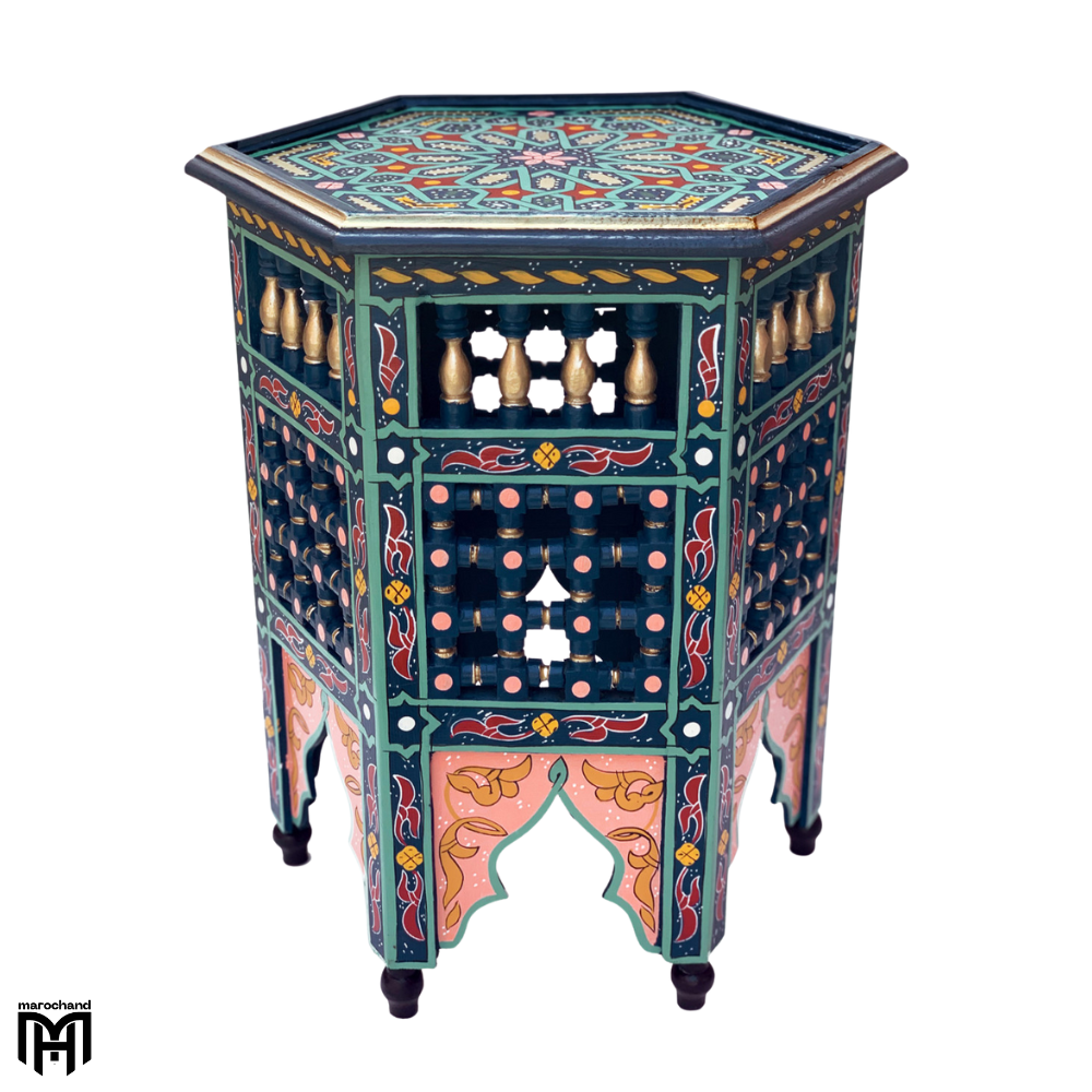 1 Moroccan Oriental SARGYA Side Table | Dark Blue Handcrafted Wood Table