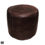 Moroccan Arabian Oriental Leather Seat Cushion | Dark Brown Leather Poufs