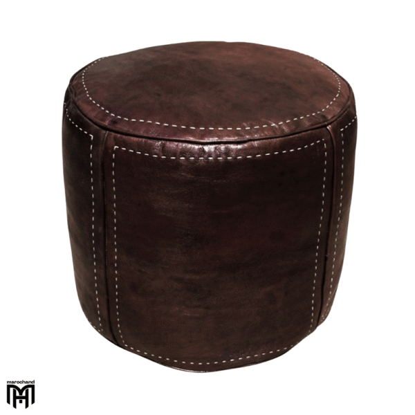 Moroccan Arabian Oriental Leather Seat Cushion | Dark Brown Leather Poufs
