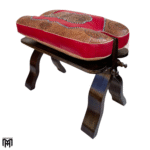 Moroccan RABATI Oriental Stool | Red Mtaraz Leather Poufs Ottoman