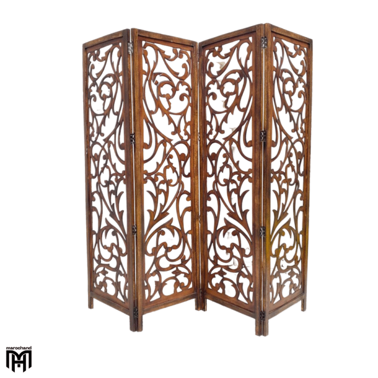 Moroccan Flora Design Wooden Screen | Handcrafted Folding Room Divider Panel
